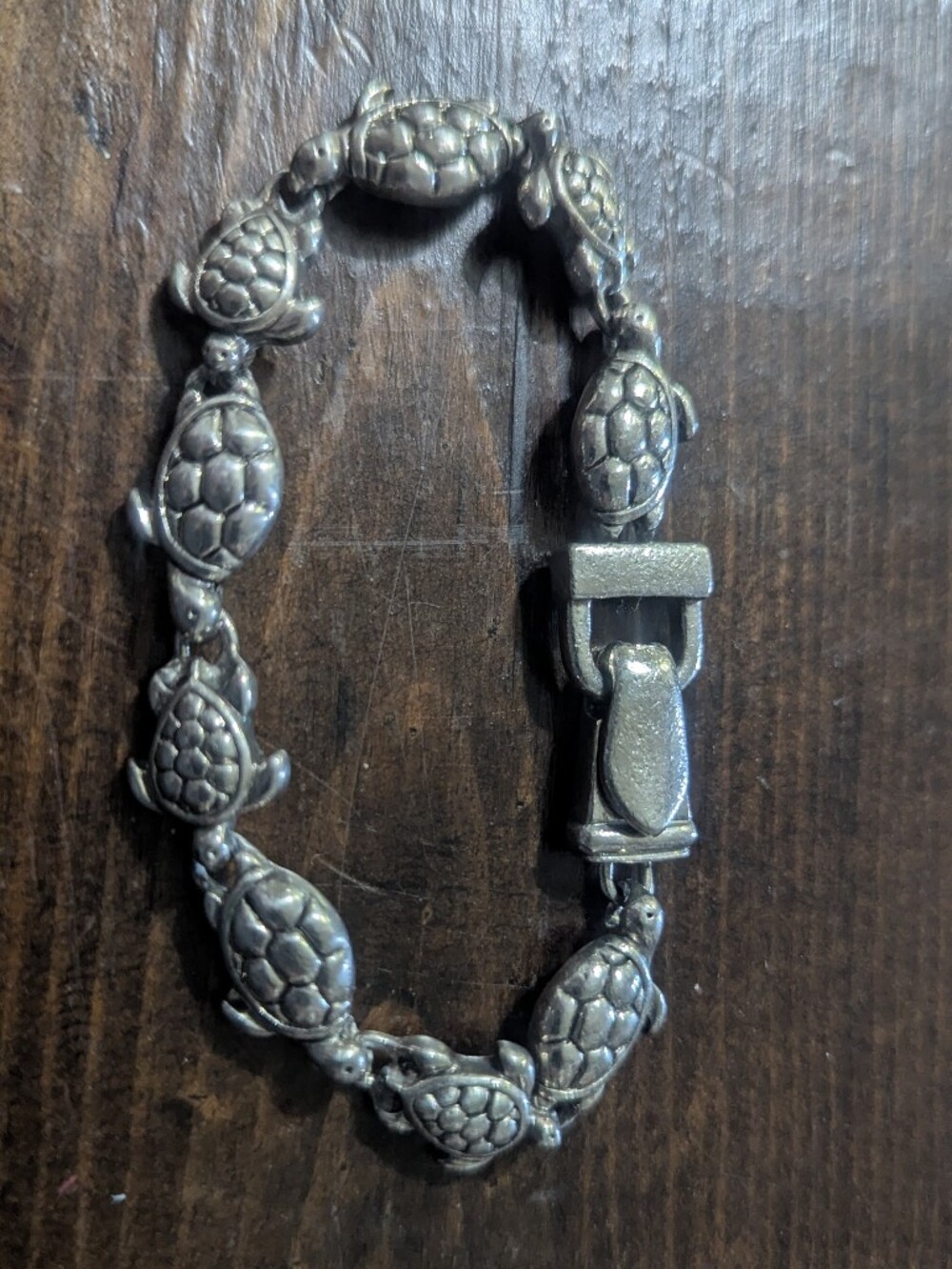 Turtle Link Silver-Tone Bracelet Sea Turtle Mermaid Ocean Nautical Magnet Clasp